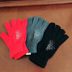 Knitted Gloves with Sequins, Red, Gray & Black